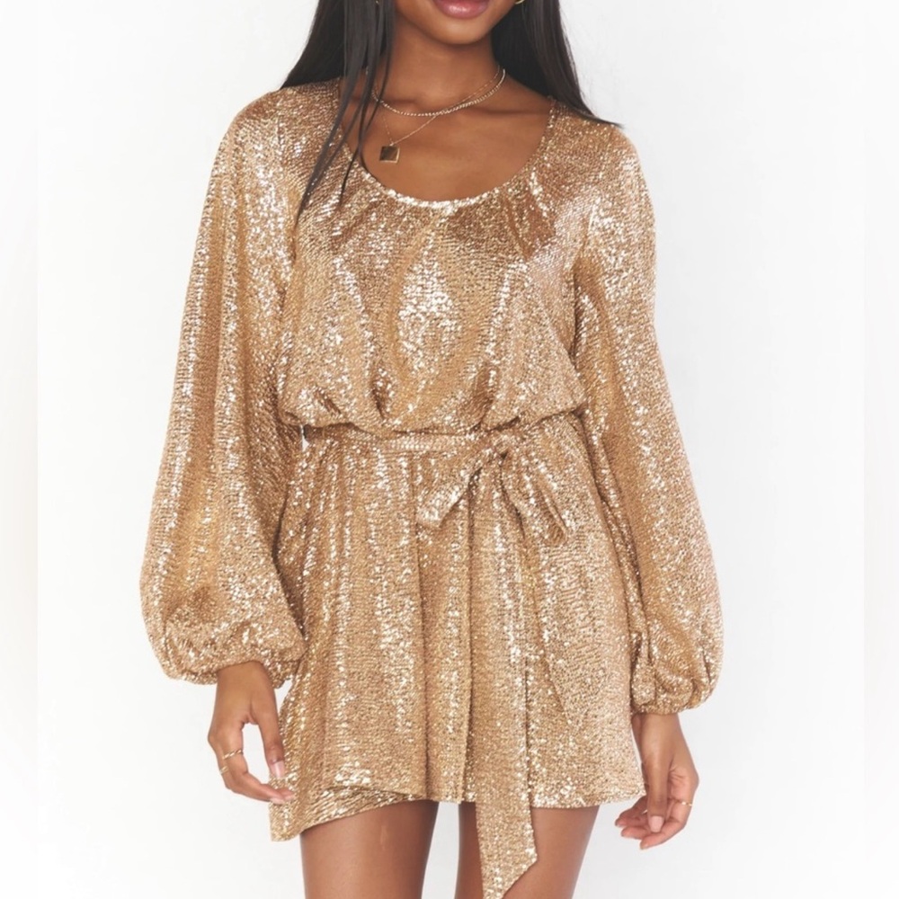 Show Me Your MuMu Gold Sequin Long Sleeve Dress